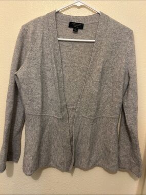 Charter Club Light Gray Elegant Open-Front peplum Women's 100% cashmere Cardigan